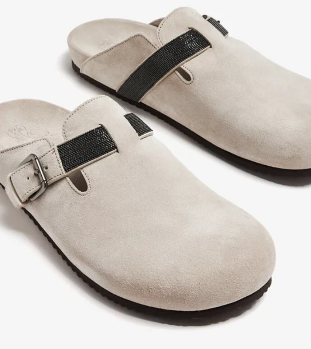 Brunello Cucinelli Suede Clogs 9 39 NWOT Gray Mules Slip On Comfort Luxury